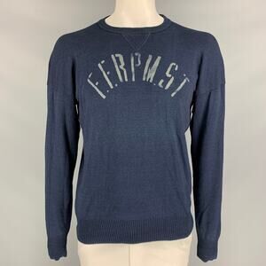 45rpm Size XL Navy Graphic Cotton Crew-Neck Pullover